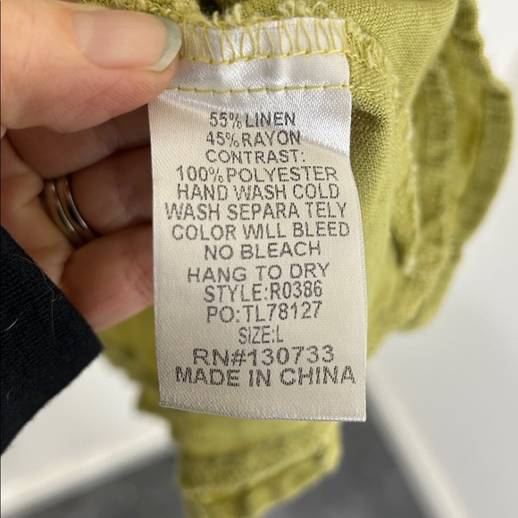 NWT UMGEE Linen Blend Mixed Print Lime Green Top Size Large - Picture 14 of 16